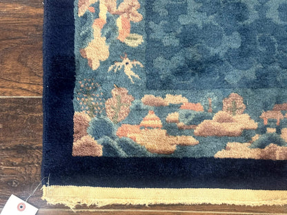 Blue Chinese Rug 2.6 x 4, Fete Rug, Peking Rug, Chinese Wool Rug, Art Deco Carpet - Nuvé