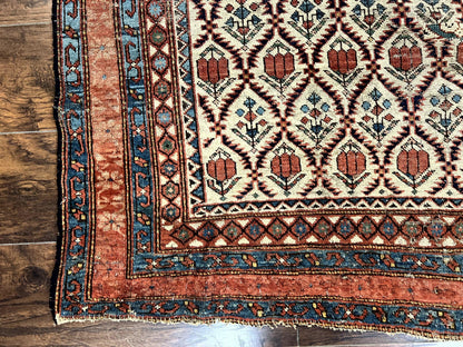 Antique Caucasian Rug 4x6, Hand Knotted Wool Carpet, Shirvan Rug