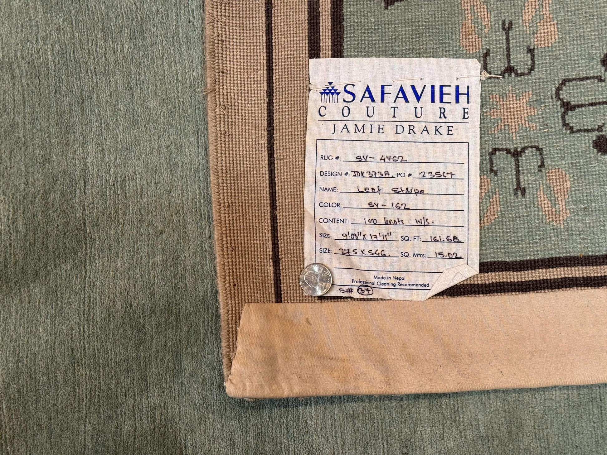 Palace Size Nepali Rug 9x18, Open Field, Light Mint Green, Wool Hand Knotted, Modern Contemporary - Nuvé