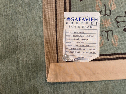 Palace Size Nepali Rug 9x18, Open Field, Light Mint Green, Wool Hand Knotted, Modern Contemporary - Nuvé