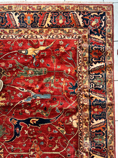 Hand-Knotted Afghani Bidjar Wool Rug – 9’x12’6” – Intricate Geometric & Floral Motifs - Nuvé