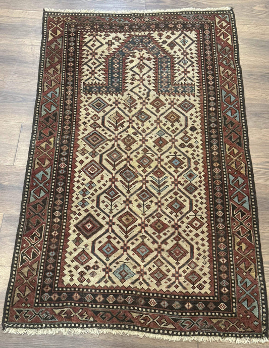 Antique Caucasian Shirvan Rug 3x5, Dagestan Prayer Rug, Collectible, Early 20th Century Rug - Nuvé