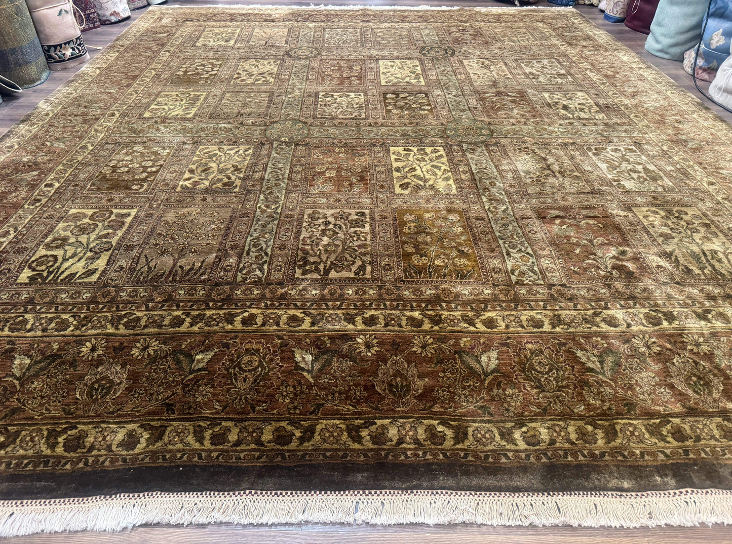 Large Indian Wool Rug 12x14, Wool Handmade Panel Design Carpet, Traditional, Palace Size - Nuvé