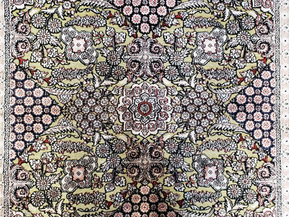 5x8 Indian Kashmiri Silk Rug with Gold Threads