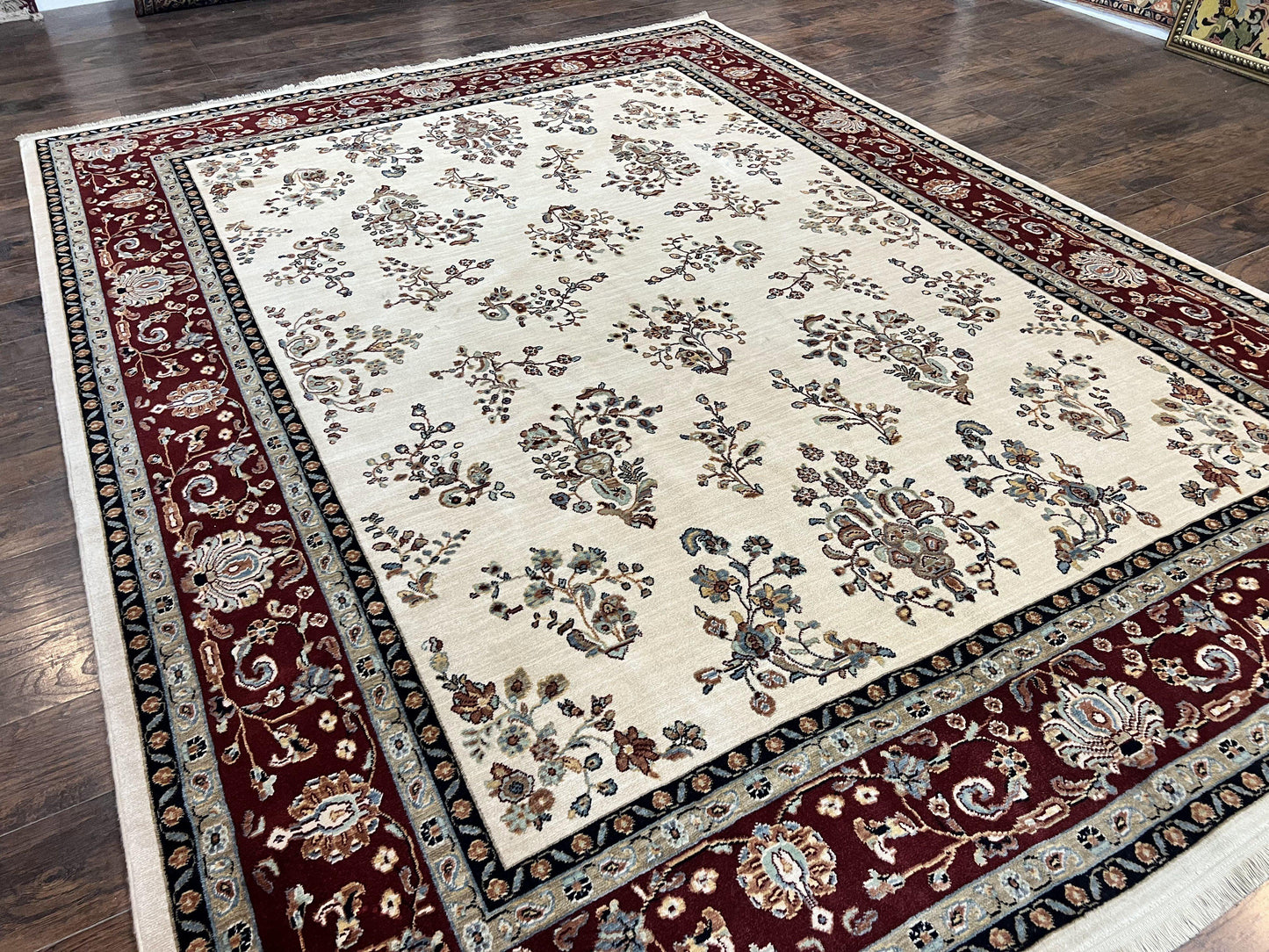 Karastan Rug 8.6 x 11.6, English Manor #2103, Ivory Floral Sarouk, Wool Karastan Carpet, Large Karastan Area Rug, Traditional Karastan Rug - Nuvé