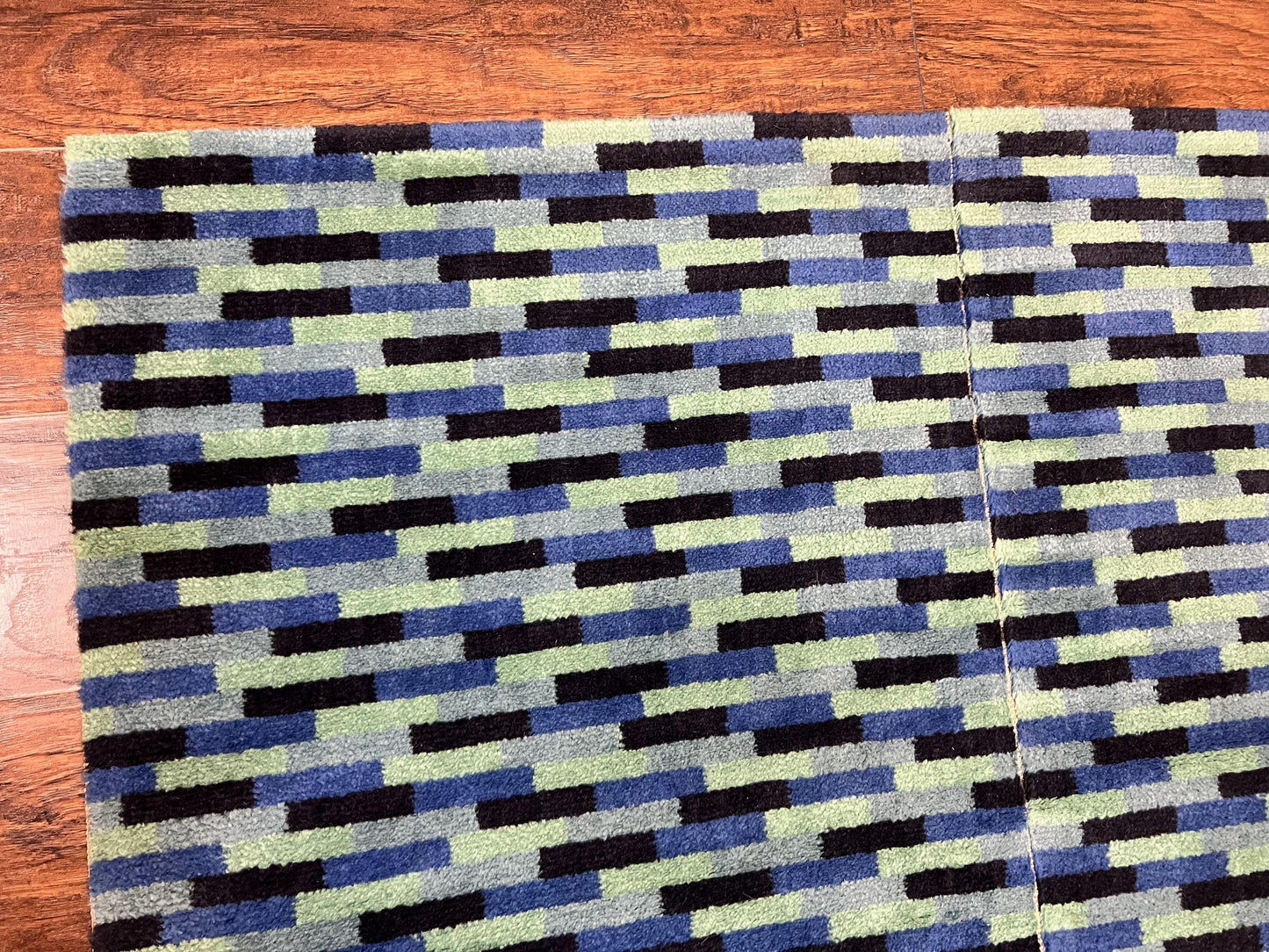 Wide Runner Rug 4.7 x 12, Blue Multicolor Contemporary Wool Power Loomed Rug, Mosiac Design - Nuvé