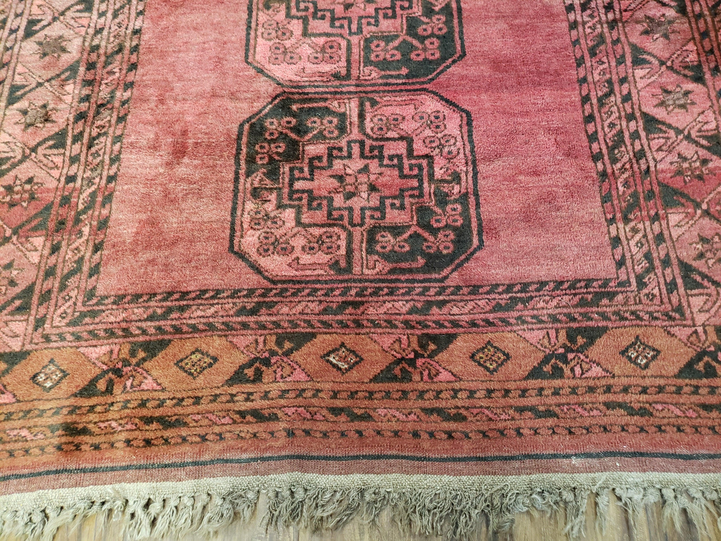 Antique Bukhara Area Rug, Vintage Afghan Bokhara Bashir Rug, 4x6 Hand-Knotted Oriental Carpet, Red & Black Wool Rug, 4' x 5'9 - Nuvé
