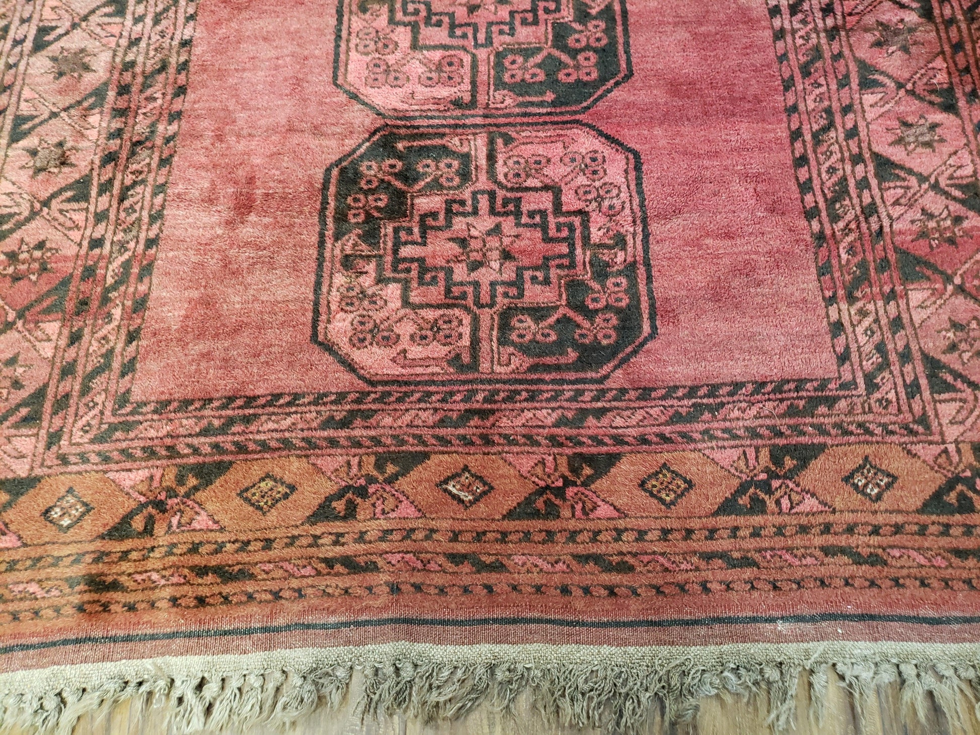 Antique Bukhara Area Rug, Vintage Afghan Bokhara Bashir Rug, 4x6 Hand-Knotted Oriental Carpet, Red & Black Wool Rug, 4' x 5'9 - Nuvé