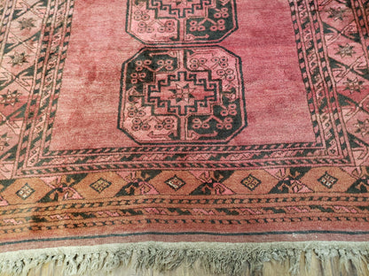 Antique Bukhara Area Rug, Vintage Afghan Bokhara Bashir Rug, 4x6 Hand-Knotted Oriental Carpet, Red & Black Wool Rug, 4' x 5'9 - Nuvé