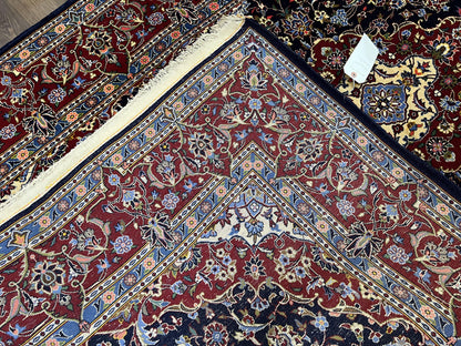 Dark Blue Persian Rug 5x8, Kork Wool Semi Antique Kashan Carpet, Very Fine Lachak Toranj Rug, Hand Knotted Floral Medallion Rug, 5 x 8 Oriental Rug - Nuvé