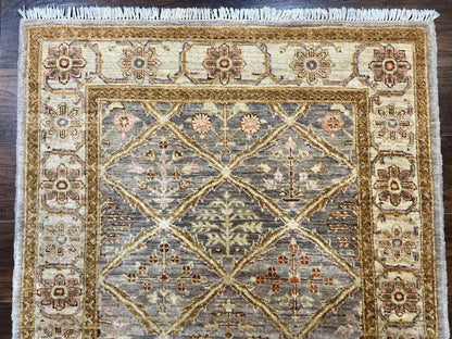 Pakistani Peshawar Rug 3.6 x 5, Safavieh Wool Handmade Hand Knotted Vintage Rug, Panel Design Oriental Carpet, Pair C