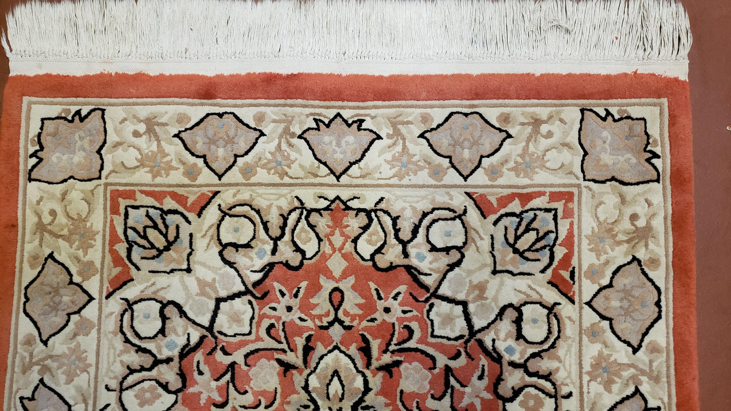 3x5 Red Chinese Plush Rug, Hand Knotted Soft Wool Carpet, Medallion Rug, Fine Vintage Rug, 120 Line, Small Area Rug - Nuvé