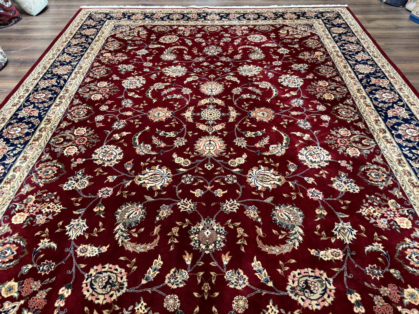 Sino Persian Rug 9x11, Burgundy and Navy Blue, Fine 200 KPSI, Floral Allover - Nuvé