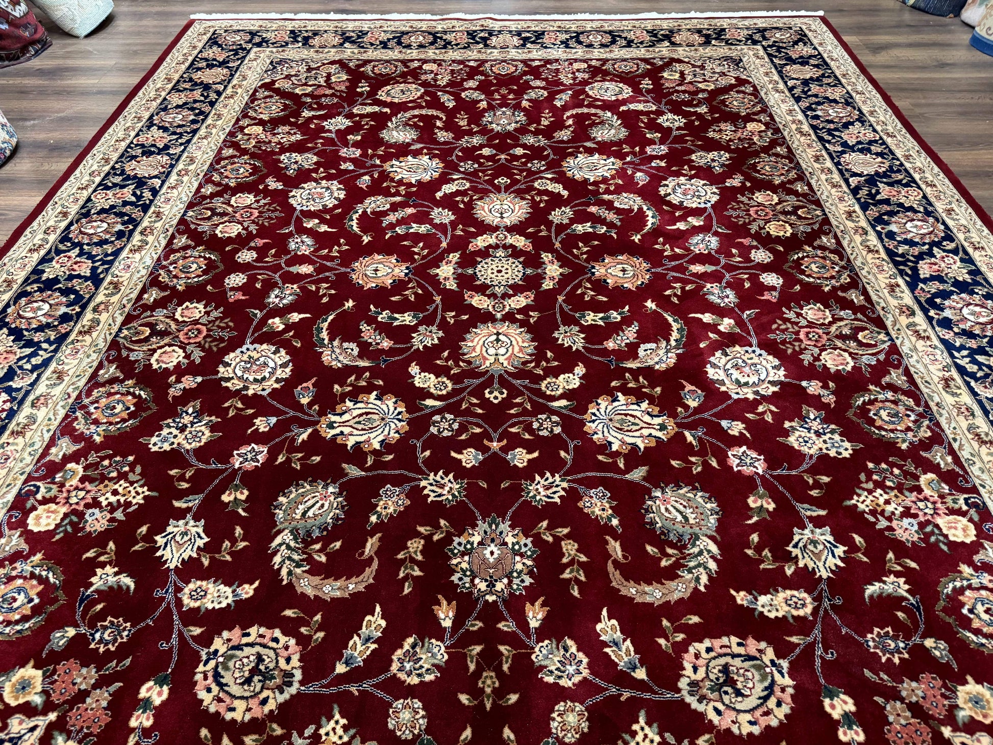 Sino Persian Rug 9x11, Burgundy and Navy Blue, Fine 200 KPSI, Floral Allover - Nuvé