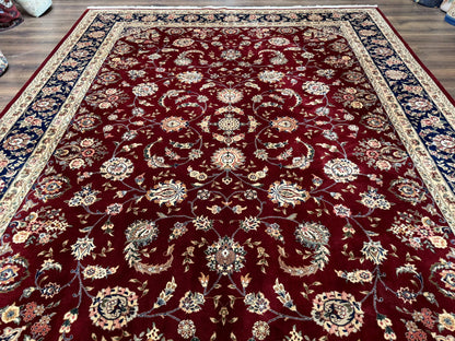 Sino Persian Rug 9x11, Burgundy and Navy Blue, Fine 200 KPSI, Floral Allover - Nuvé