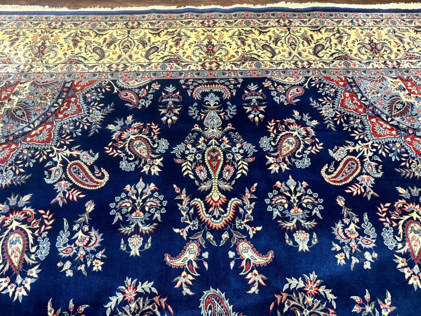 Sino Persian Kerman Rug 10x14, Blue and Beige, Floral Medallion, Fine 240 KPSI - Nuvé