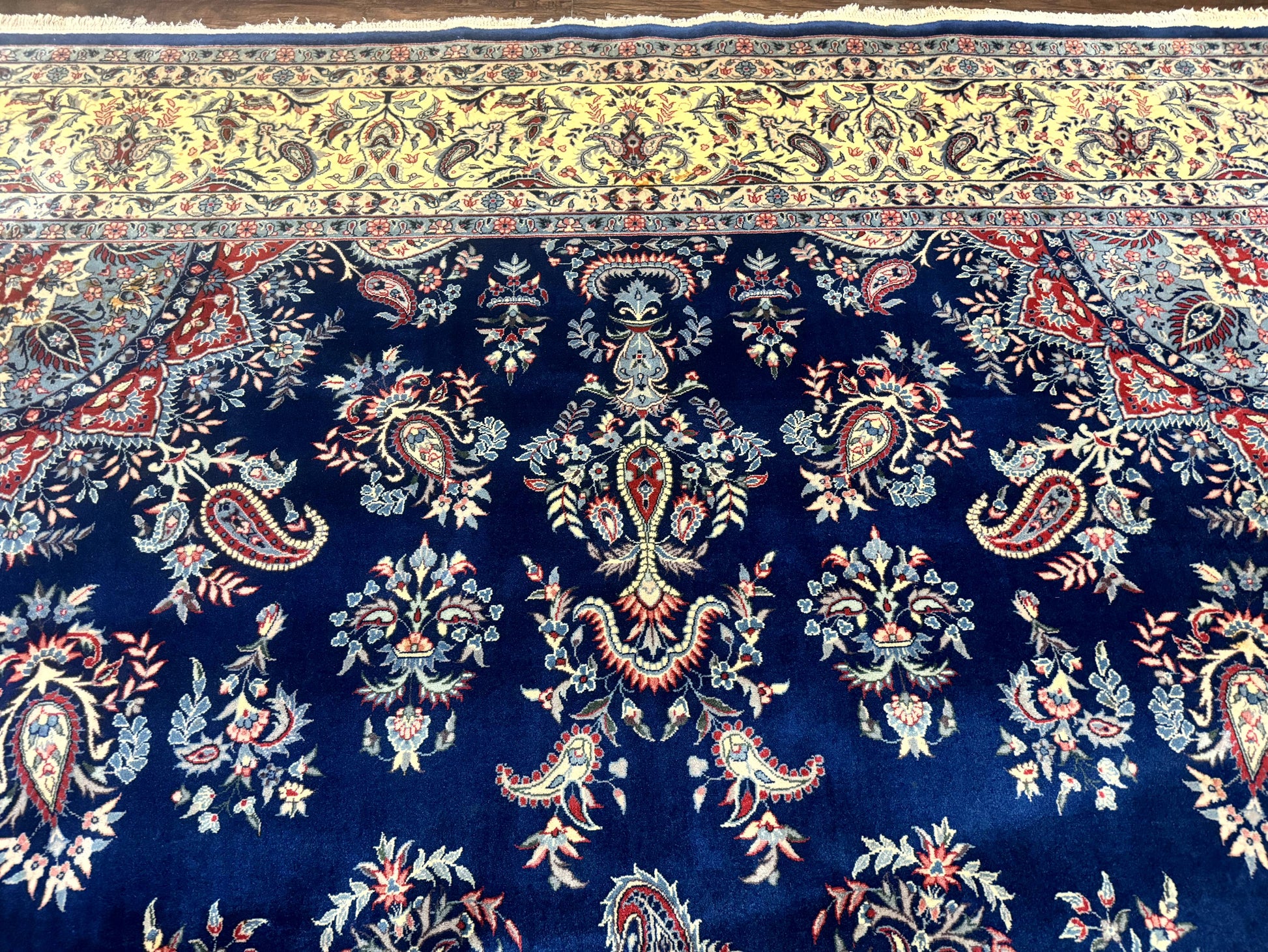 Sino Persian Kerman Rug 10x14, Blue and Beige, Floral Medallion, Fine 240 KPSI - Nuvé