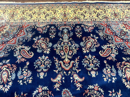 Sino Persian Kerman Rug 10x14, Blue and Beige, Floral Medallion, Fine 240 KPSI - Nuvé