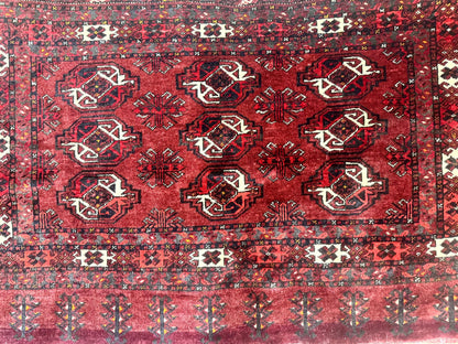 Antique Afghan Turkoman Mafrash Rug 3x5, Red, Hand Knotted, Wool, Tribal Collectible - Nuvé