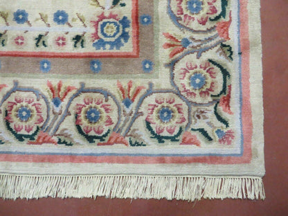 8' X 10' Vintage Handmade Wool Rug Aubusson Savonnerie Design European Nice