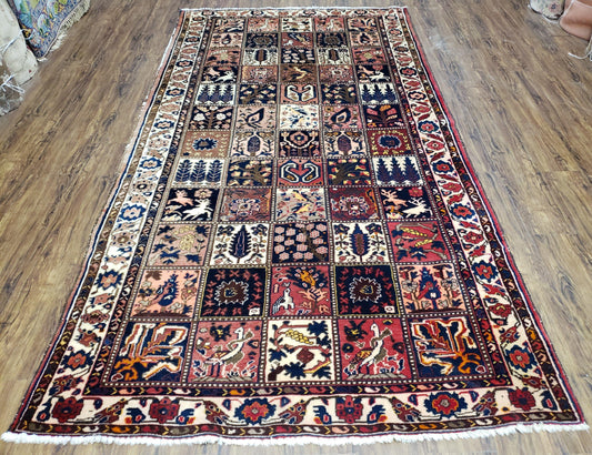 Antique Persian Bakhtiari Rug circa 1920s, Kheshti Panel Design, Wool, Hand-Knotted, 5'3" x 10' - Nuvé