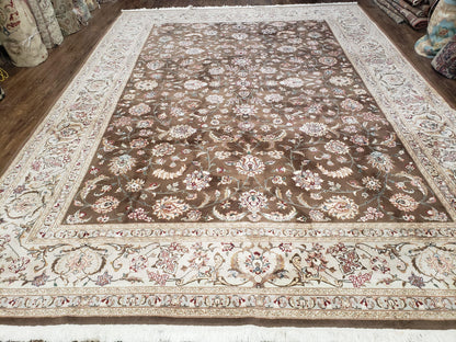 Vintage Pak-Persian Area Rug 9x12, Wool Hand-Knotted Spice Brown & Ivory Traditional Fine Oriental Carpet, Pakistani Carpet, 9 x 12 Fine Rug - Nuvé