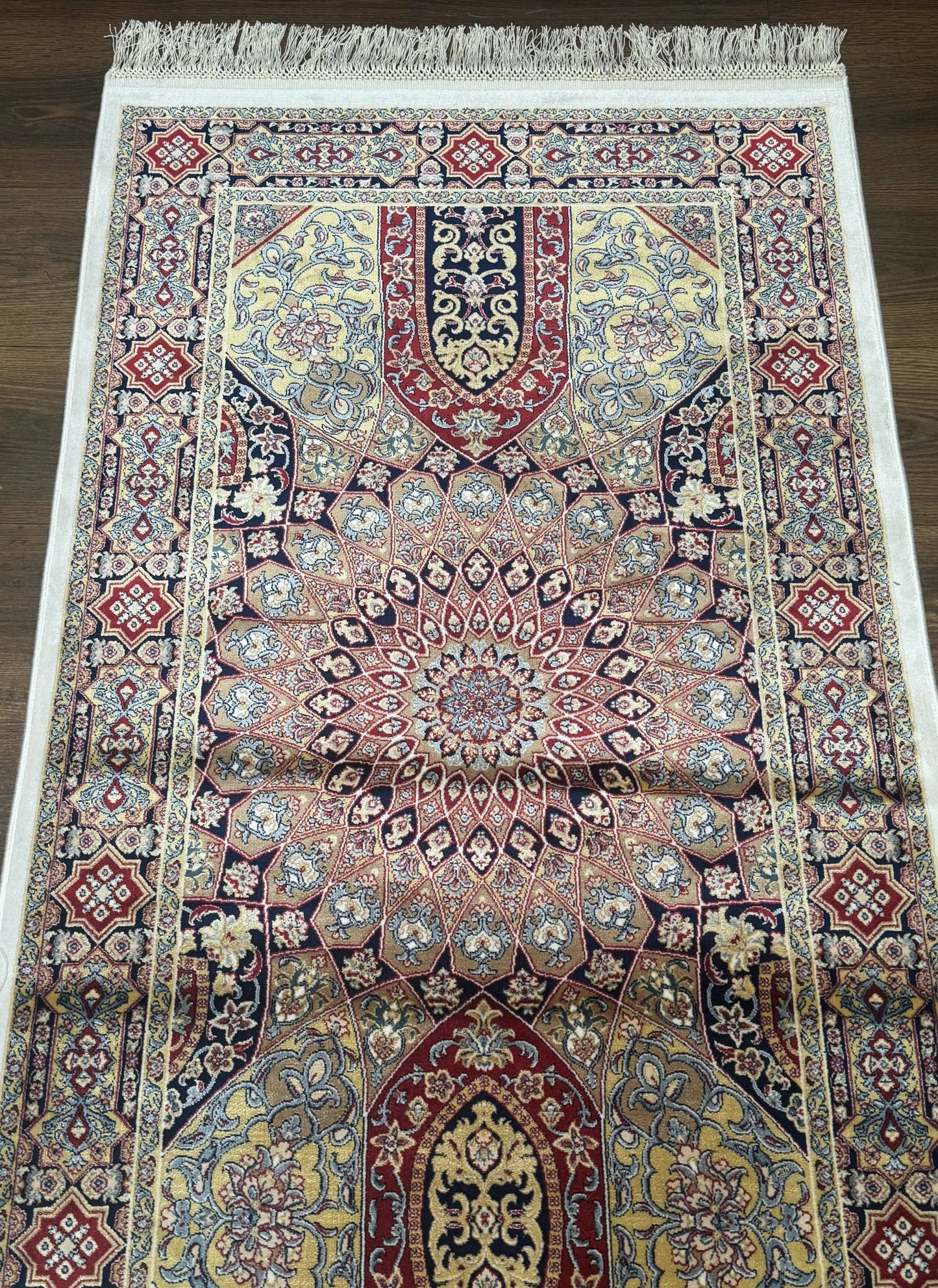 Turkish Silk Runner Rug 2.6 x 10, Dome Design, Hereke Runner, Bamboo Silk, New - Nuvé