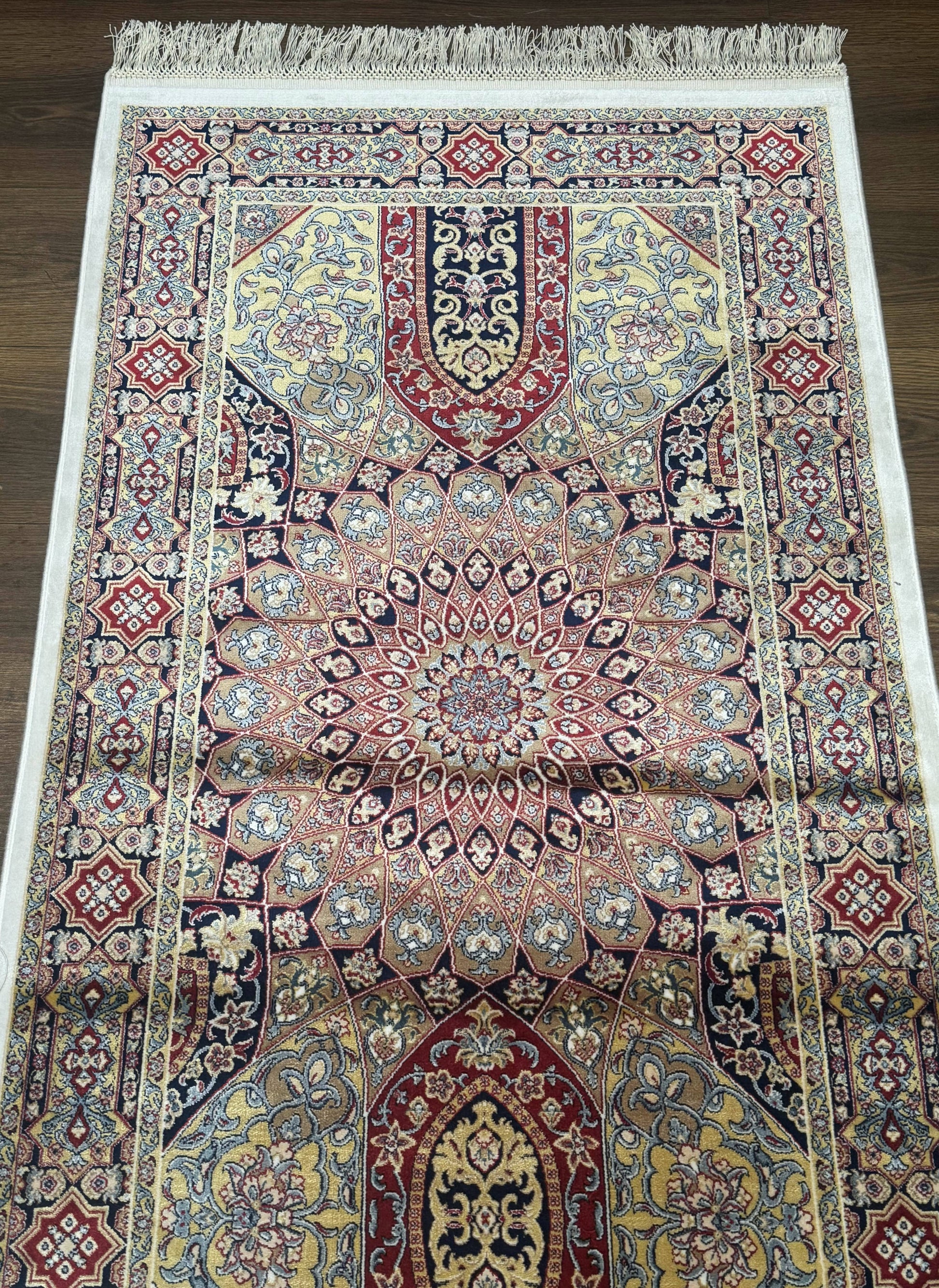 Turkish Silk Runner Rug 2.6 x 10, Dome Design, Hereke Runner, Bamboo Silk, New - Nuvé