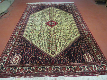 7' X 10' Vintage Handmade Indian Floral Wool Rug Hand Knotted Carpet Ivory Red - Nuvé
