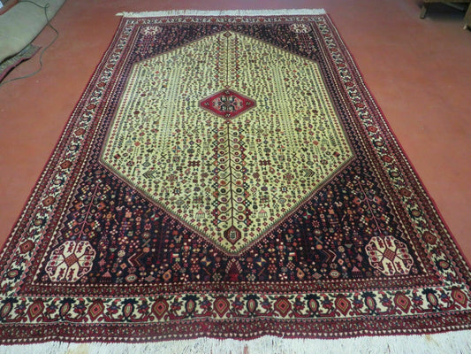 7' X 10' Vintage Handmade Indian Floral Wool Rug Hand Knotted Carpet Ivory Red - Nuvé