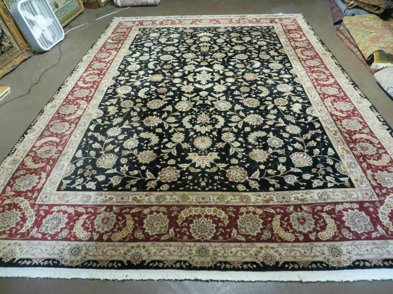 9' X 12' Vintage Handmade Fine Chinese Oriental Floral Wool Rug Silk Black - Nuvé