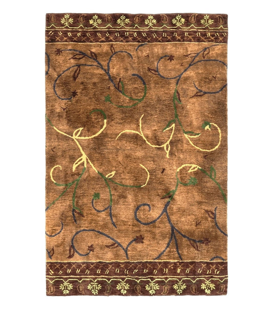 Pottery Barn Rug 5x8, Vintage Hand Tufted Carpet, Wool and Silk, Rust & Maroon