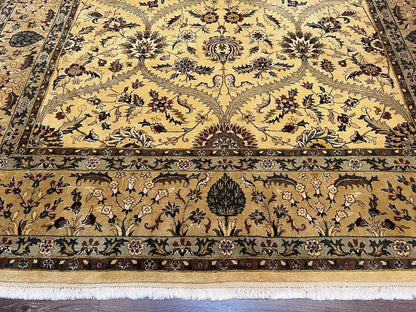 Indo Persian Mahal Rug 10x14, Wool Hand Knotted Oriental Carpet, Cream Floral Allover, Vintage Area Rug 10 x 14, Traditional Rug, Handmade - Nuvé