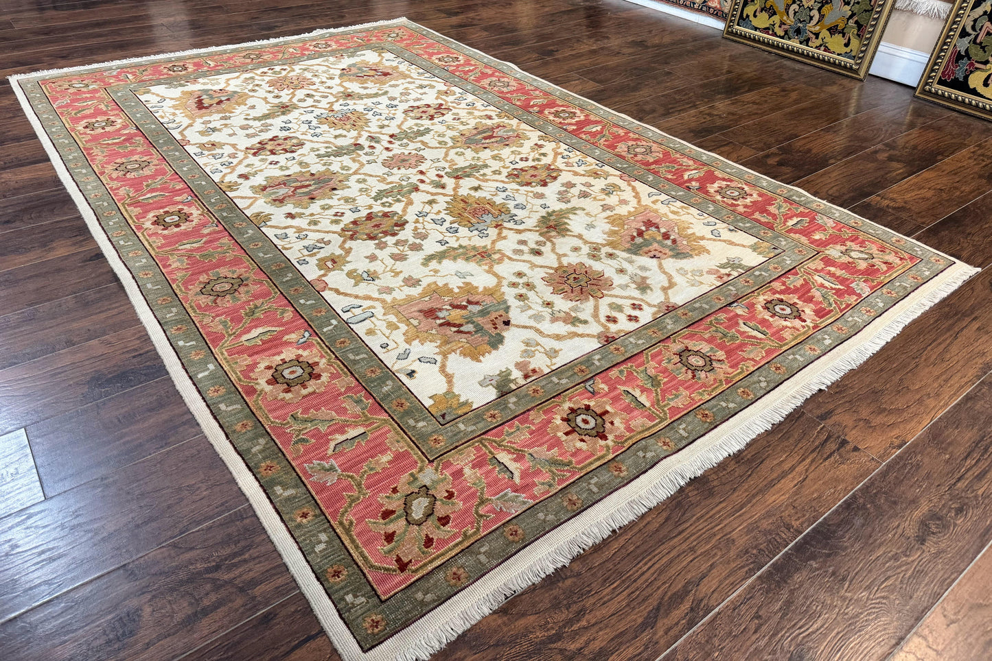 Flatweave Soumak Rug 6x9, Nourison Rug, Wool Handmade, Floral, Ivory - Nuvé