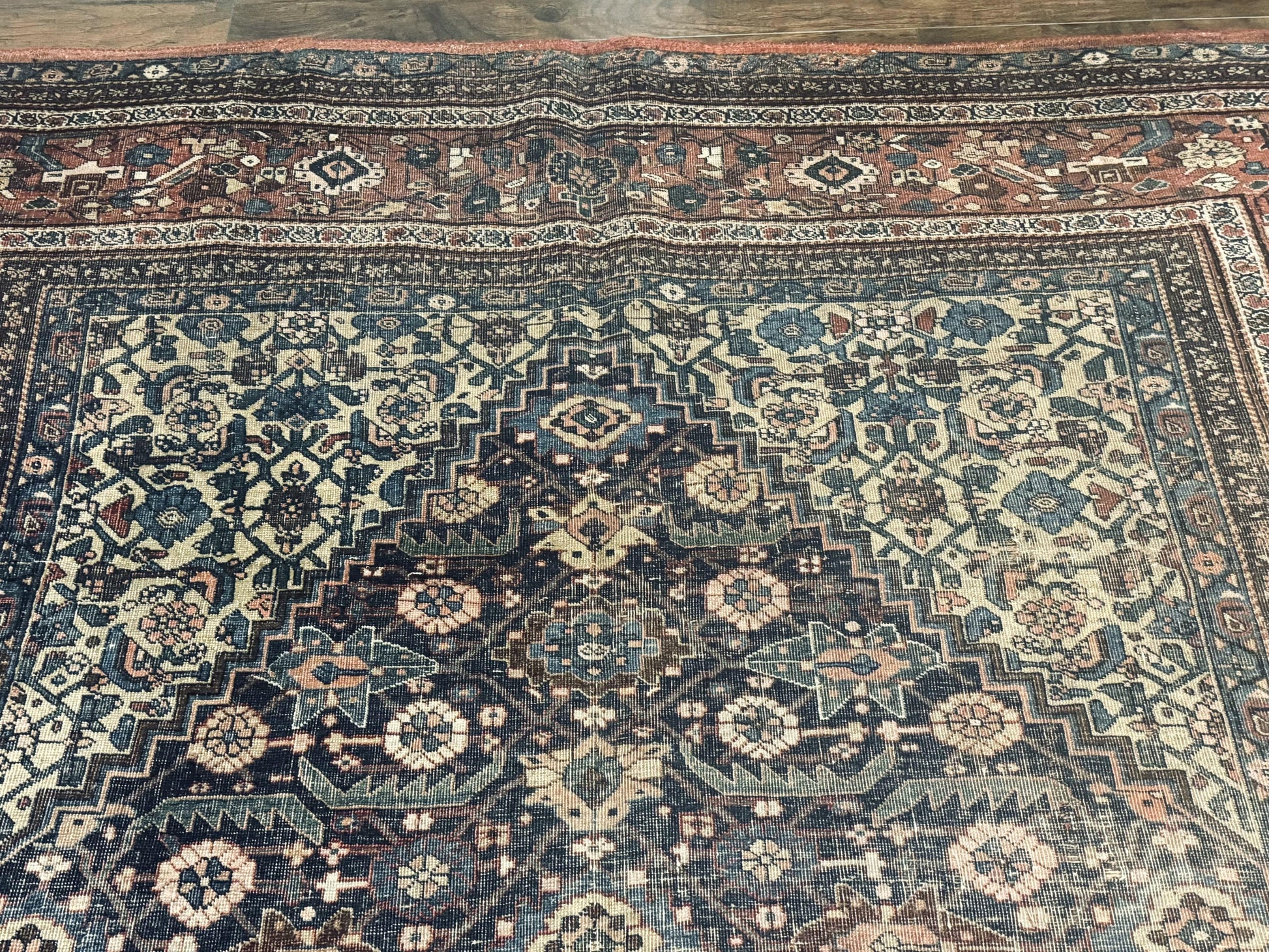 Antique Persian Bidjar Rug 8x15 – Navy Blue, Herati Pattern, Early 20th Century - Nuvé