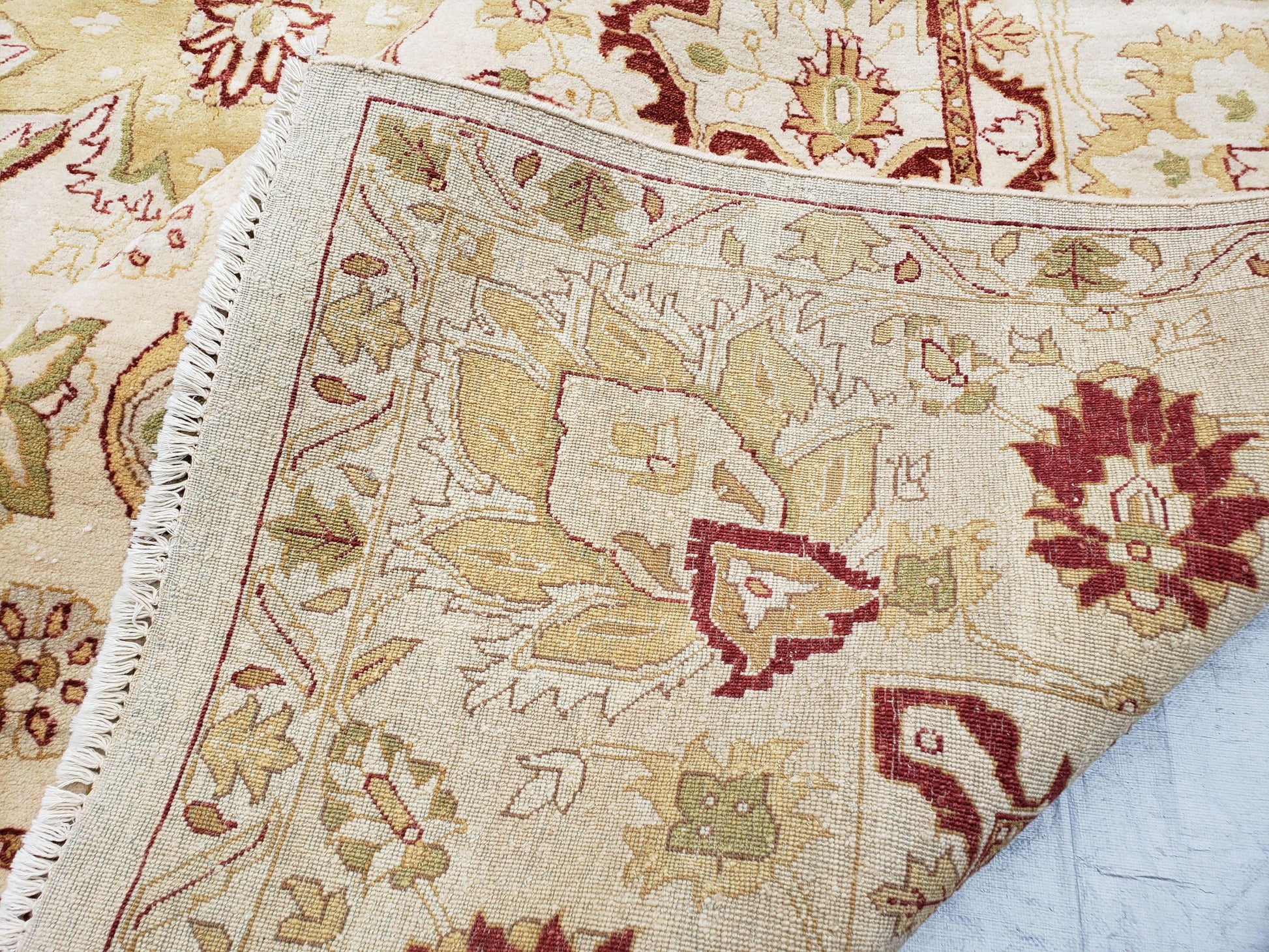Vintage Oushak Area Rug, Hand-Knotted, Wool, Cream Beige Maroon, 10x15 Rug, 10x14 Rug, Large Oriental Carpet - Nuvé