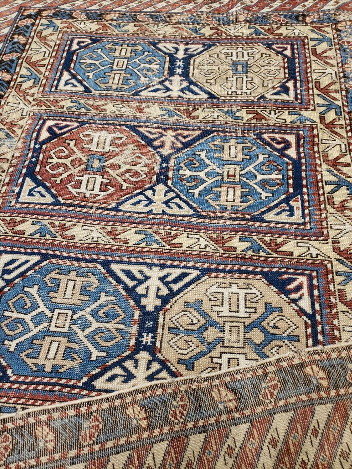 3' 4" X 4' 11" Antique Handmade Shirvan Kazak Caucasian Wool Rug Colorful - Nuvé