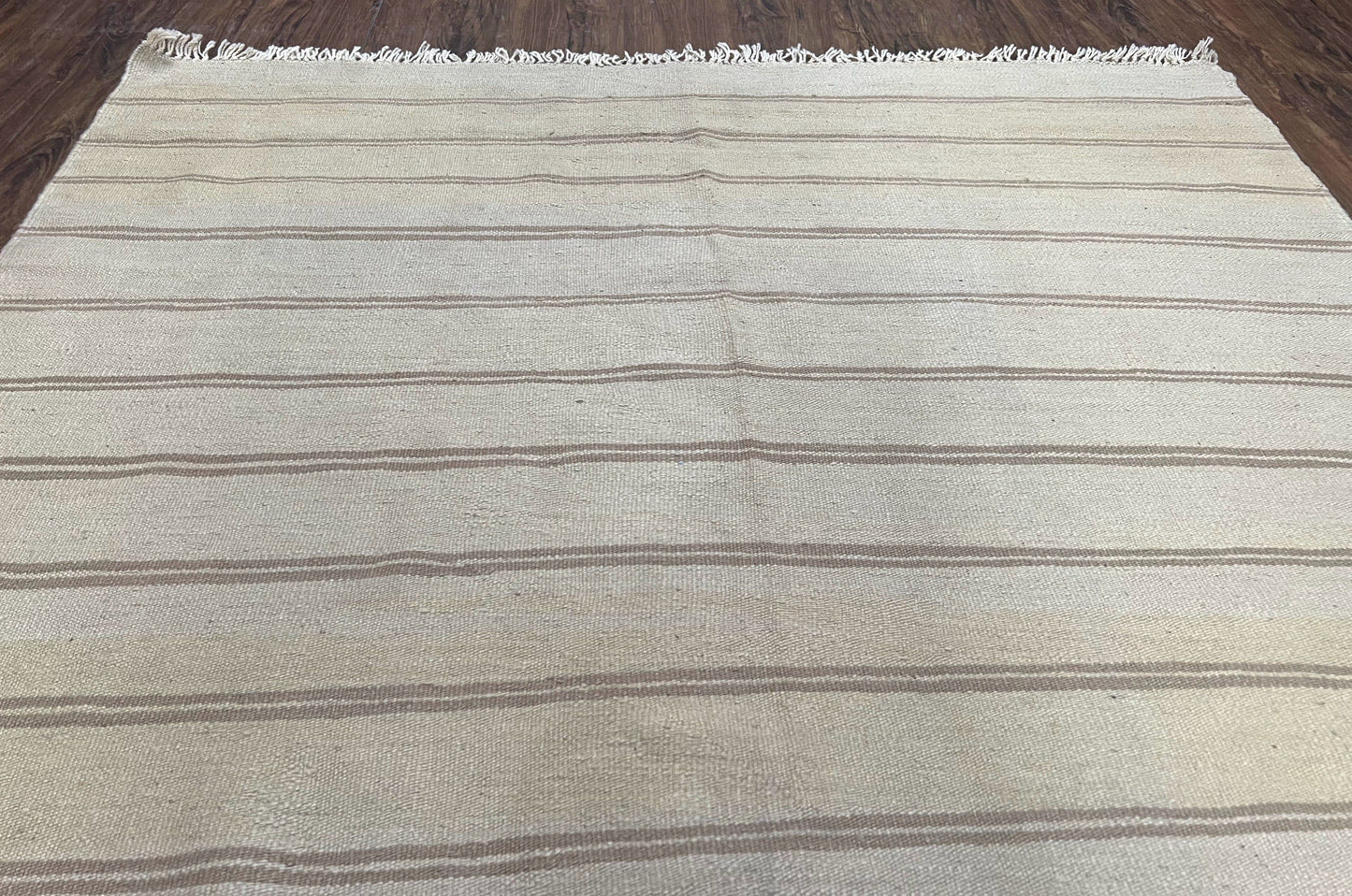 New Turkish Kilim Rug 5x8 Flatweave Carpet, Bohemian Rug, Contemporary Rug, Hand Woven, Wool Area Rug, Gray and Taupe, Striped Pattern