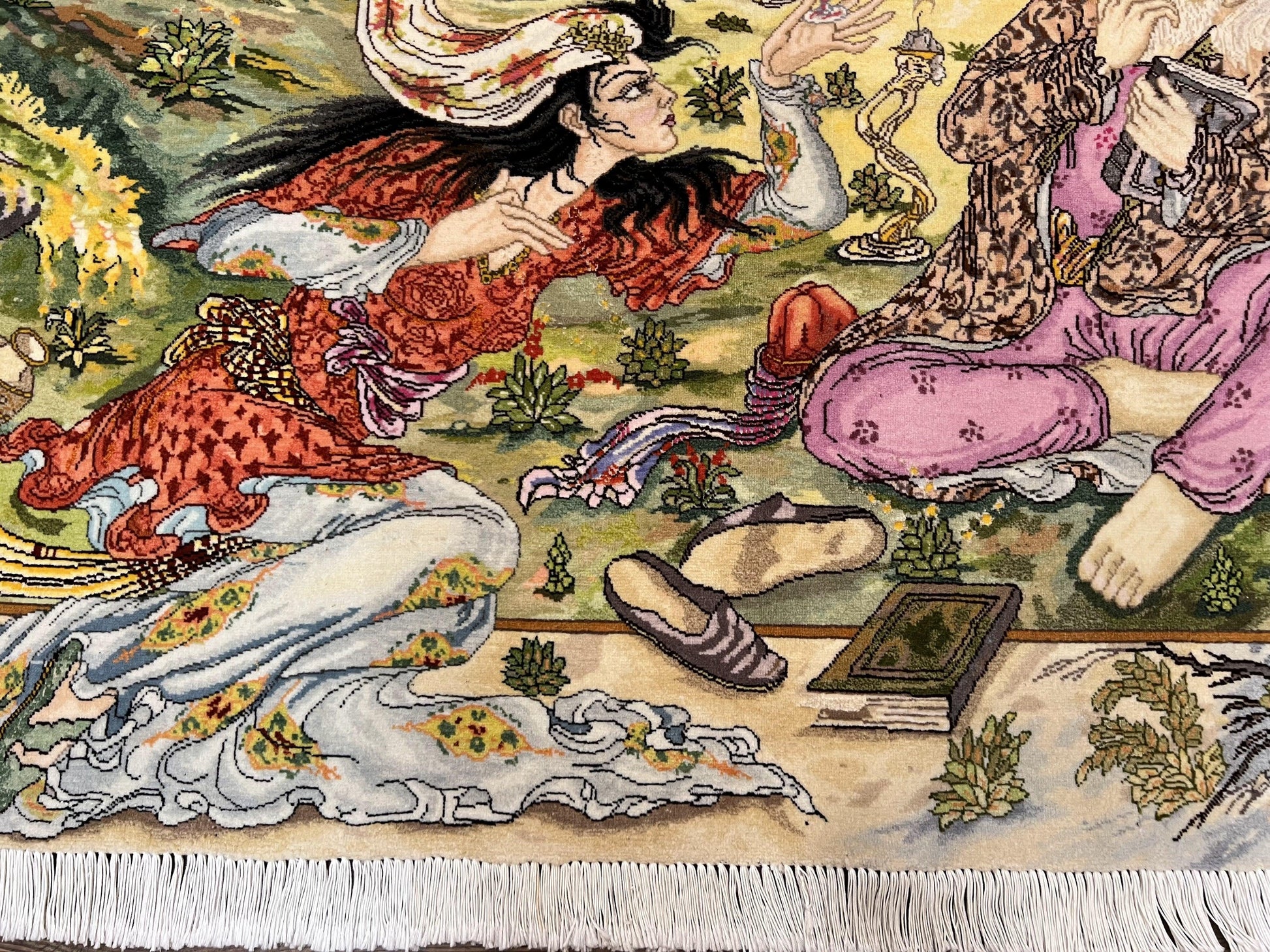 Persian Tabriz Pictorial Rug 5x3, Hafez Poetry In Border, Very Fine Hand Knotted Carpet, Wall Hanging Wool Oriental Carpet 3x5, Highly Detailed - Nuvé