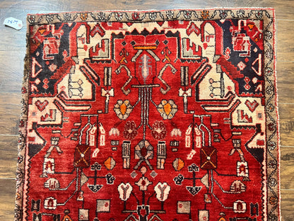 Antique Persian Tribal Rug 4 x 8, Geometric Medallion, Boho Rug, Wool Handmade Rug, Red 4x8 Rug, Persian Hamadan Rug - Nuvé