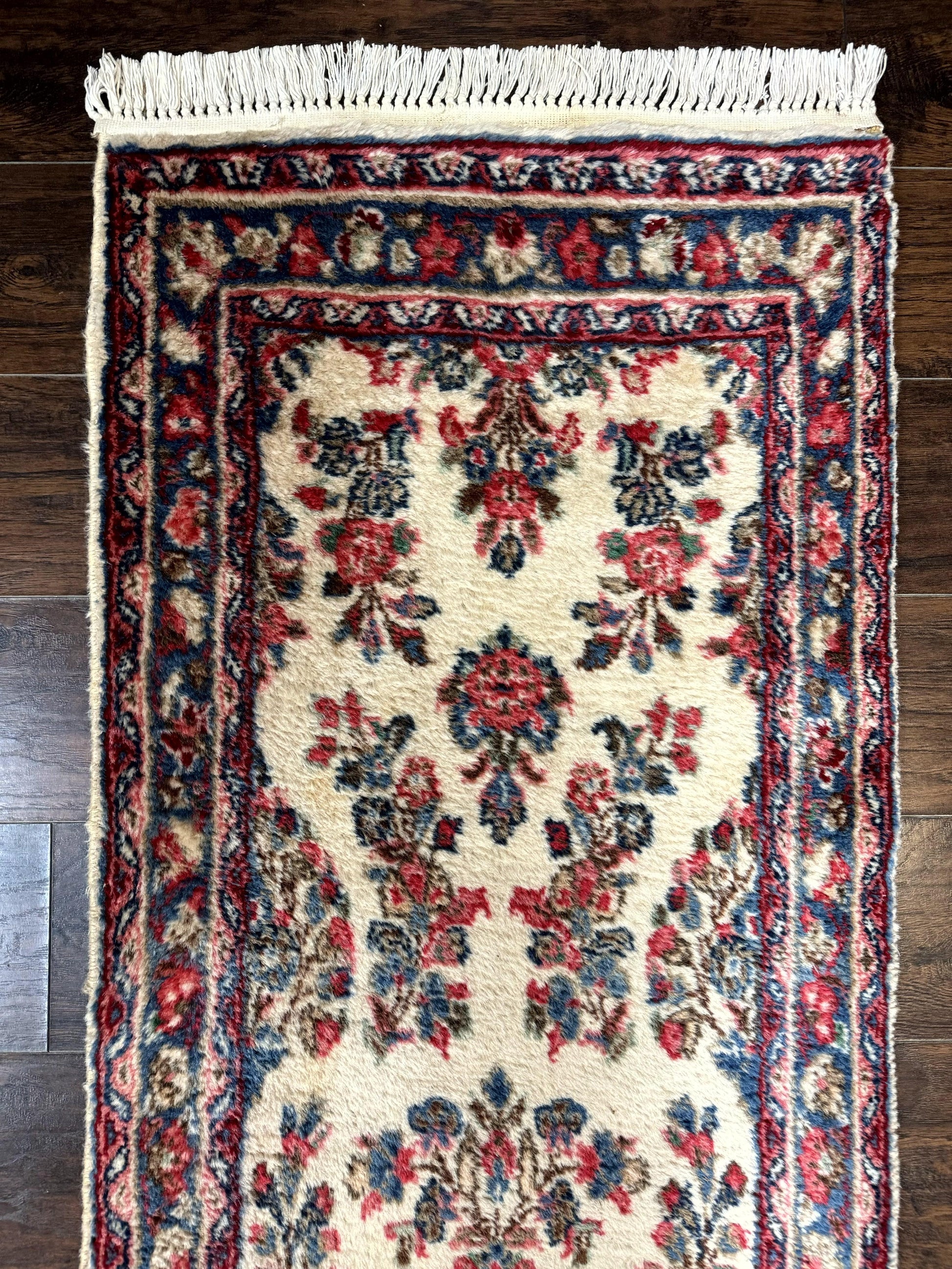 Persian Sarouk Runner Rug 2.4 x 21, Handmade Wool Floral Runner Rug for Hallway, 21ft Runner, Ivory - Nuvé