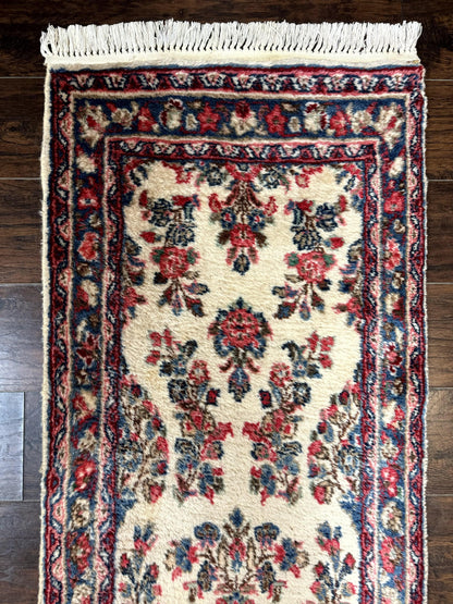 Persian Sarouk Runner Rug 2.4 x 21, Handmade Wool Floral Runner Rug for Hallway, 21ft Runner, Ivory - Nuvé