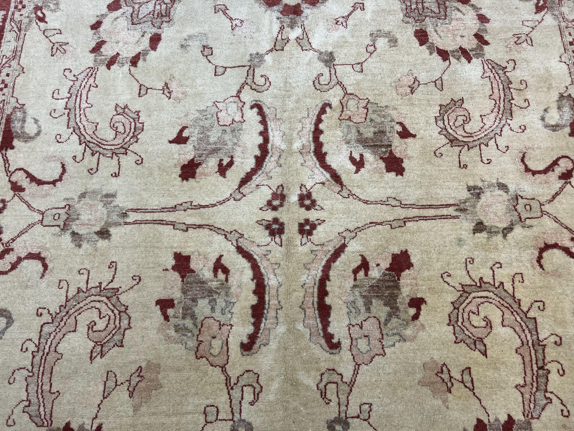 Peshawar Rug 8x12 Pakistani Carpet, Oriental Rug 8 x 12 Chobi Rug, Beige and Red, Allover Large Floral Design, Hand Knotted Vintage Wool - Nuvé