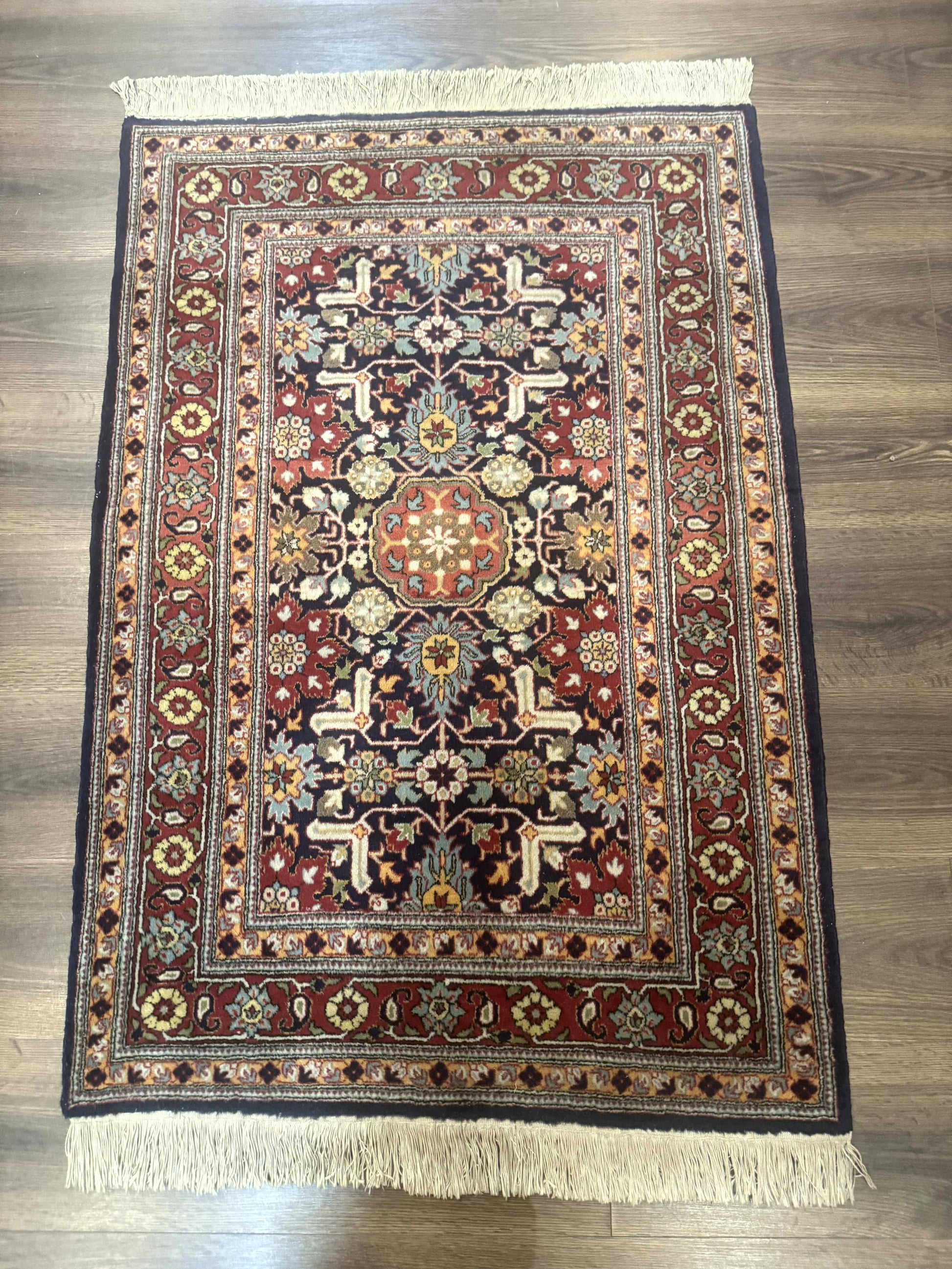 Turkish Hereke Rug 3x5, Navy Blue and Red, Fine 210 KPSI - Nuvé