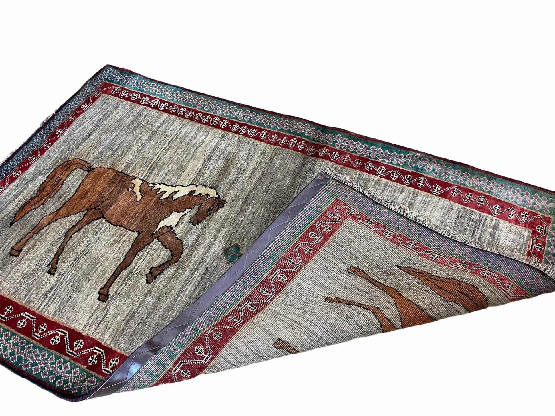 4 X 6 Handmade Rug Zagros New Vintage Quality Wool Rug Horses Silver Brown Nice - Nuvé
