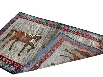 4 X 6 Handmade Rug Zagros New Vintage Quality Wool Rug Horses Silver Brown Nice - Nuvé
