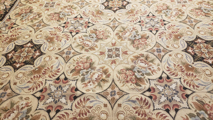 Needlepoint Rug 8x10ft Allover European Design Flowers 100% Wool Hand Knotted Aubusson Area Rug Brand New Flatweave Needle Point Carpet Chic - Nuvé