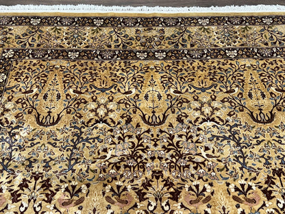 Pretty Indo Persian Rug 6x9, Allover Floral Motif with Birds, Tan/Cream, Very Fine Oriental Carpet, Hand Knotted Vintage Indian Wool Rug - Nuvé