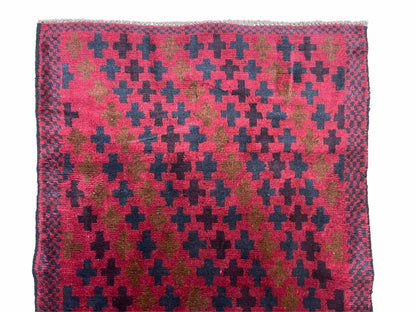 2' 10" X 4'8" Vintage Handmade Tribal Wool Rug Balouchi Rug Afghan Rug Red Beige - Nuvé