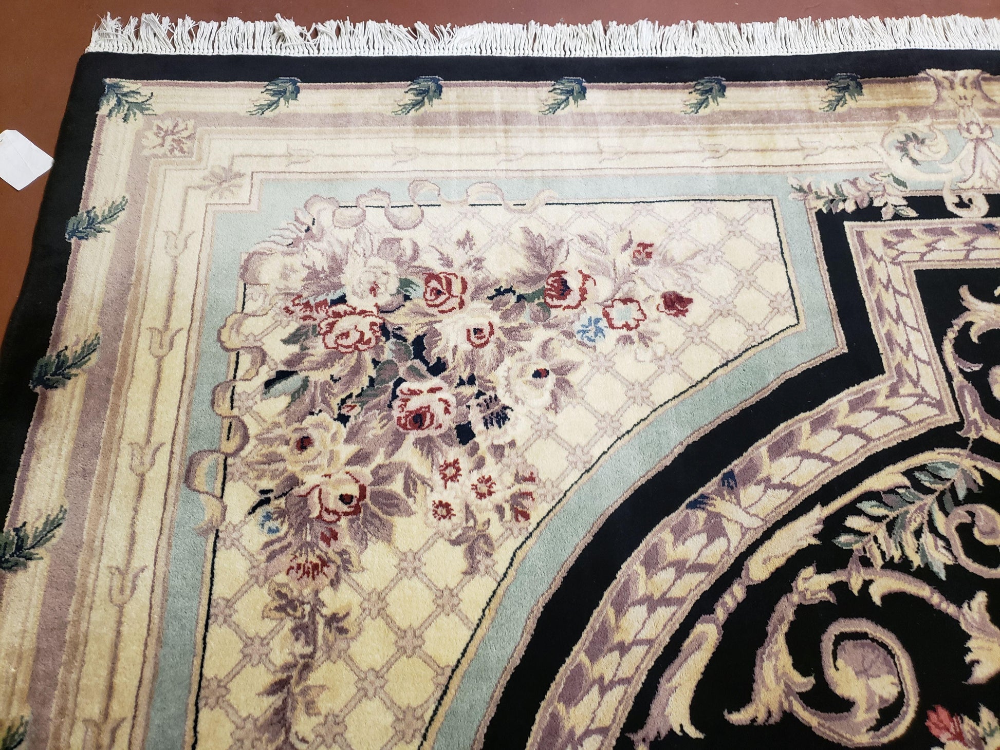 8x10 Aubusson Rug, Fine Hand Knotted Wool Carpet, French European Design, Black & Ivory - Nuvé